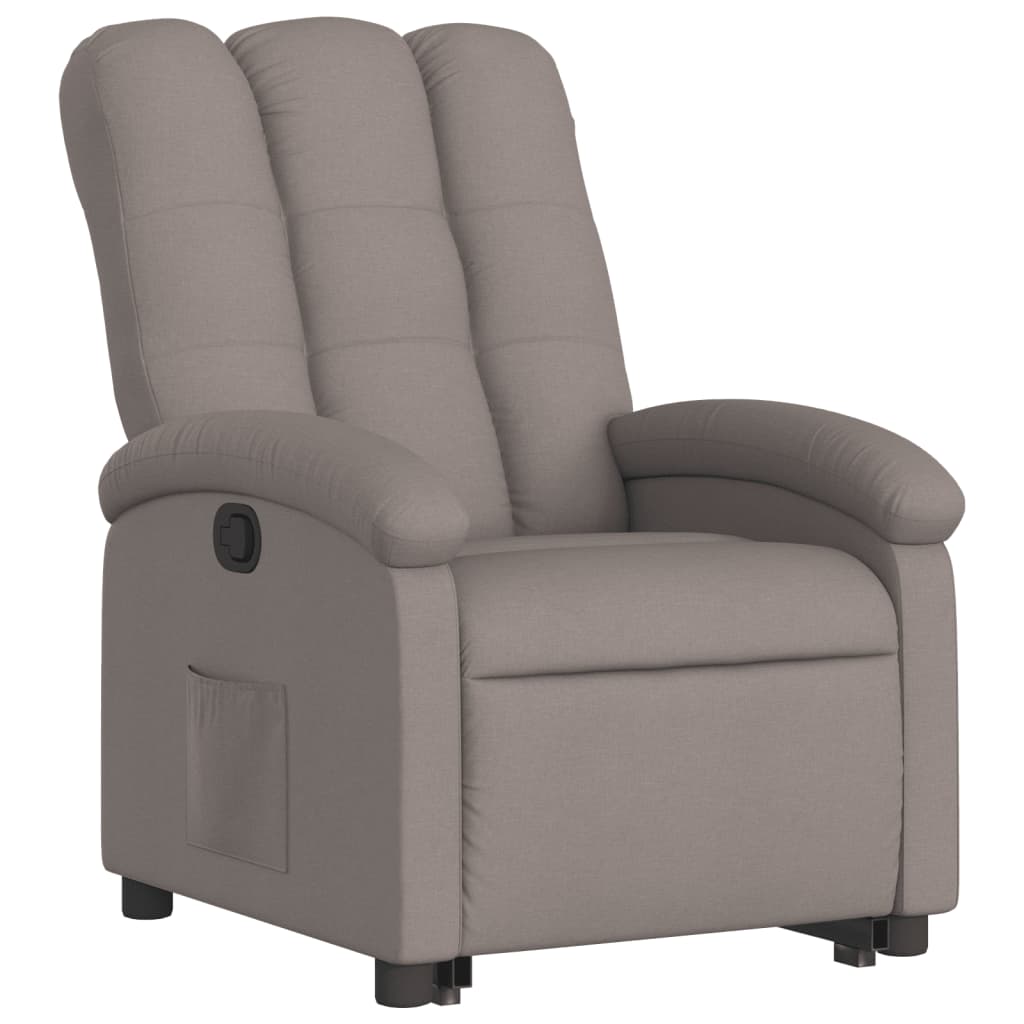 Fotoliu rabatabil cu ridicare pe verticală, gri taupe, textil
