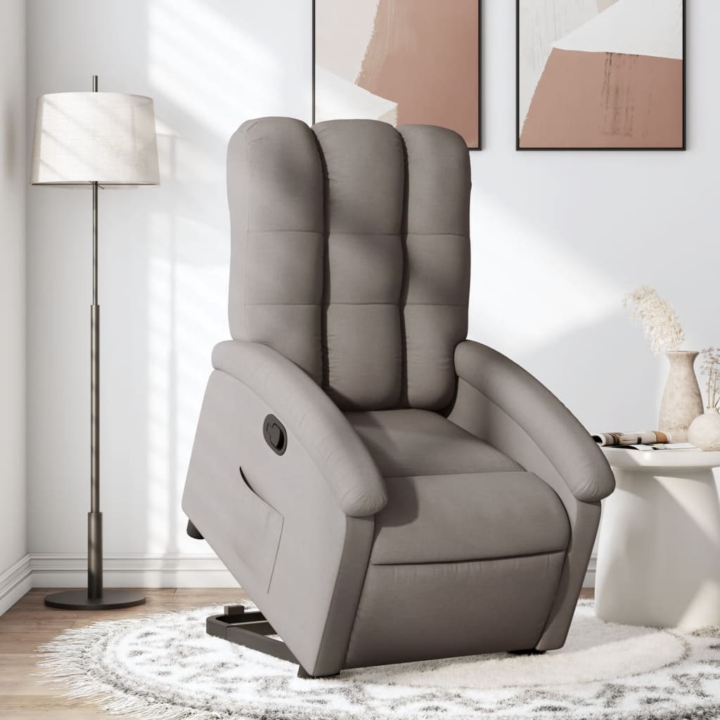 Fotoliu rabatabil cu ridicare pe verticală, gri taupe, textil