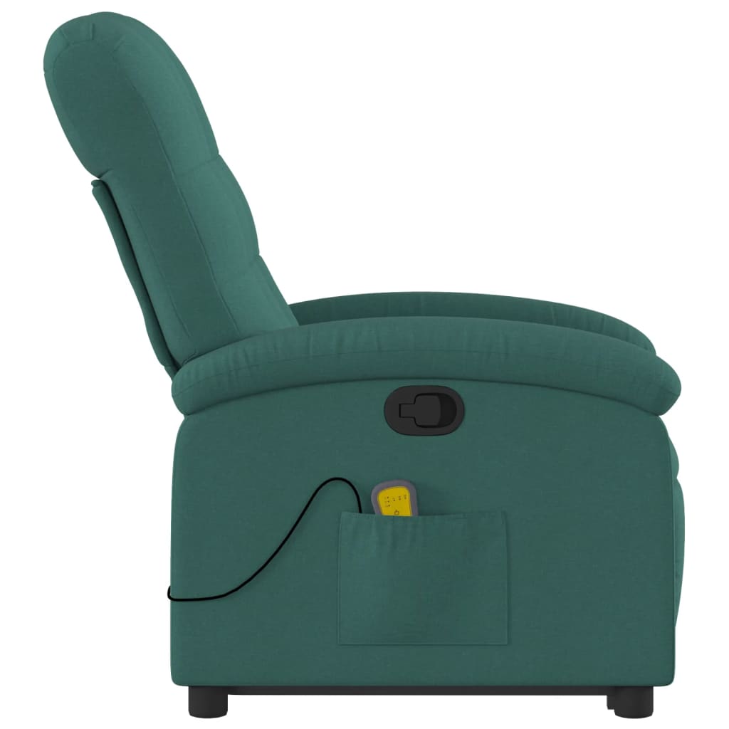 Fotoliu rabatabil de masaj, cu ridicare, verde închis, textil