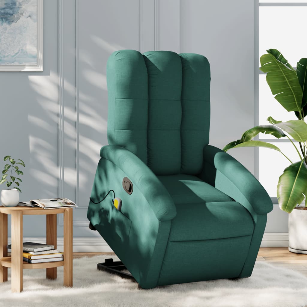 Fotoliu rabatabil de masaj, cu ridicare, verde închis, textil