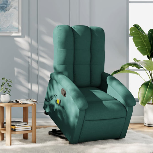 Fotoliu rabatabil de masaj, cu ridicare, verde închis, textil