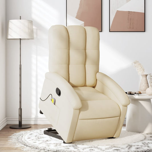 Fotoliu masaj rabatabil cu ridicare, crem, material textil