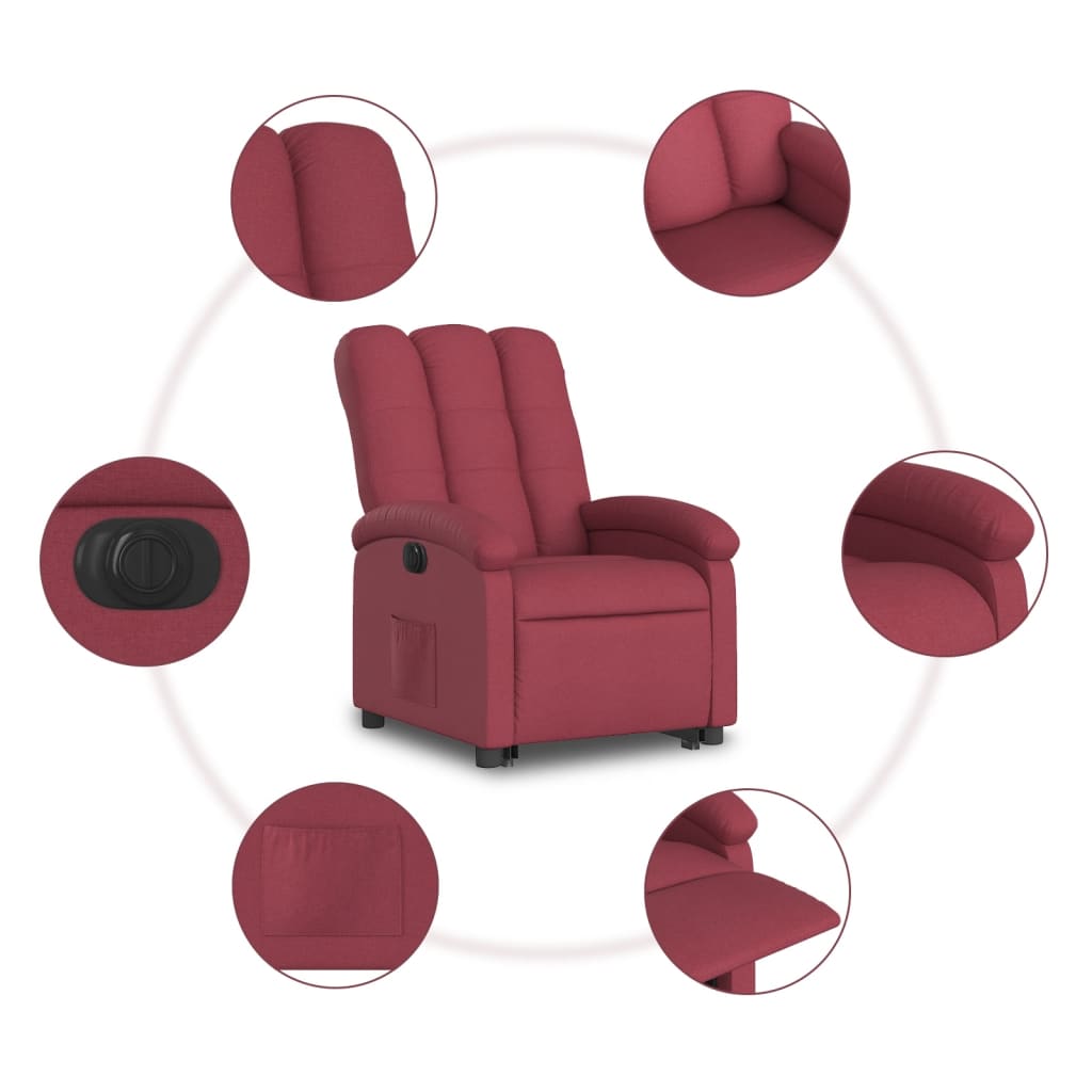 Fotoliu electric rabatabil cu ridicare, roșu vin, textil