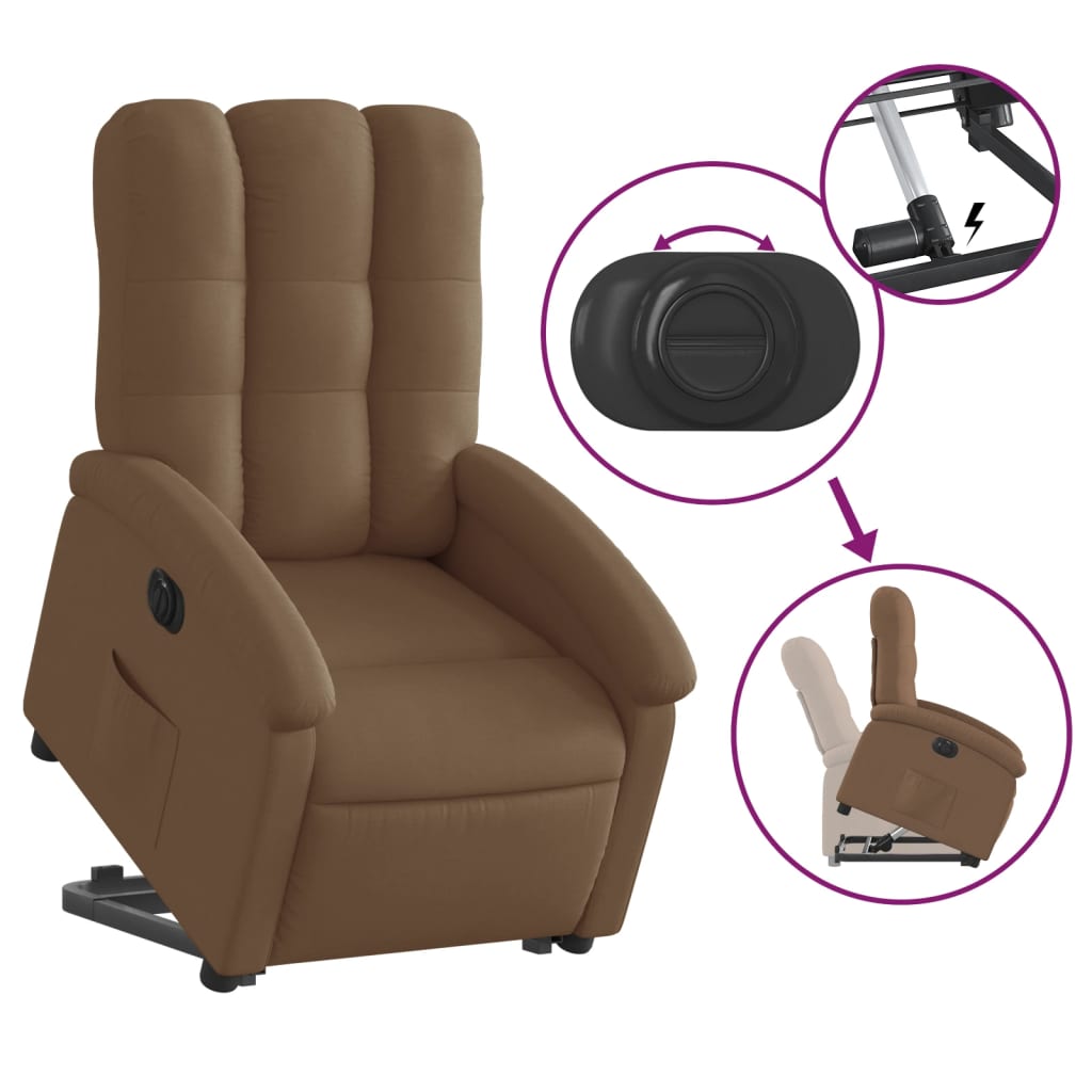 Fotoliu electric rabatabil cu ridicare, maro, textil
