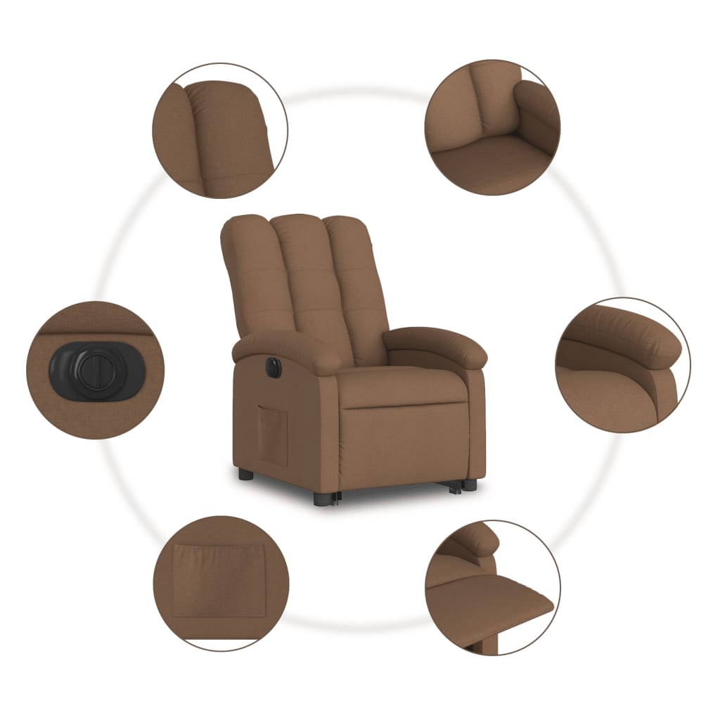 Fotoliu electric rabatabil cu ridicare, maro, textil