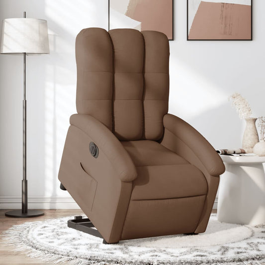 Fotoliu electric rabatabil cu ridicare, maro, textil