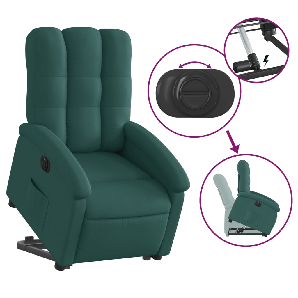 Fotoliu electric rabatabil cu ridicare, verde închis, textil