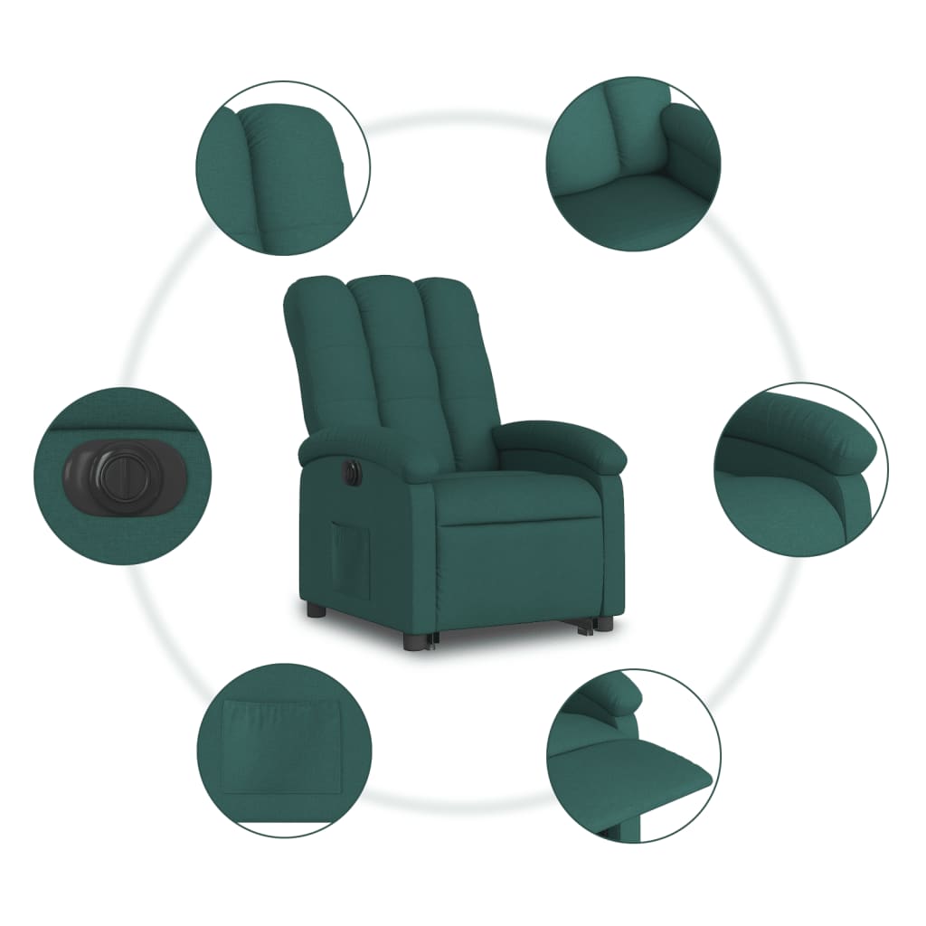 Fotoliu electric rabatabil cu ridicare, verde închis, textil