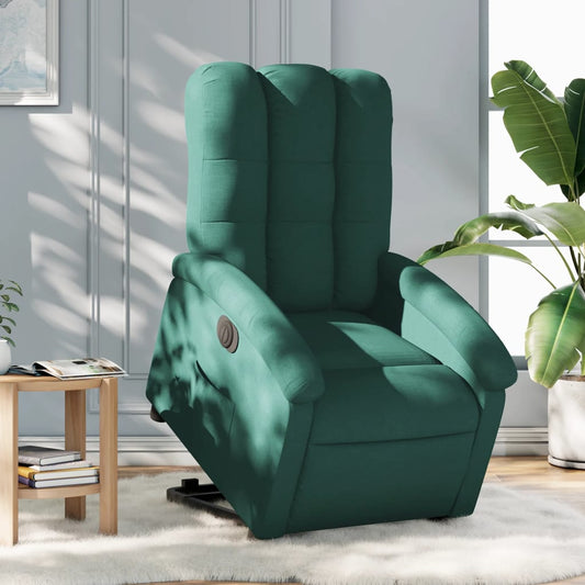 Fotoliu electric rabatabil cu ridicare, verde închis, textil