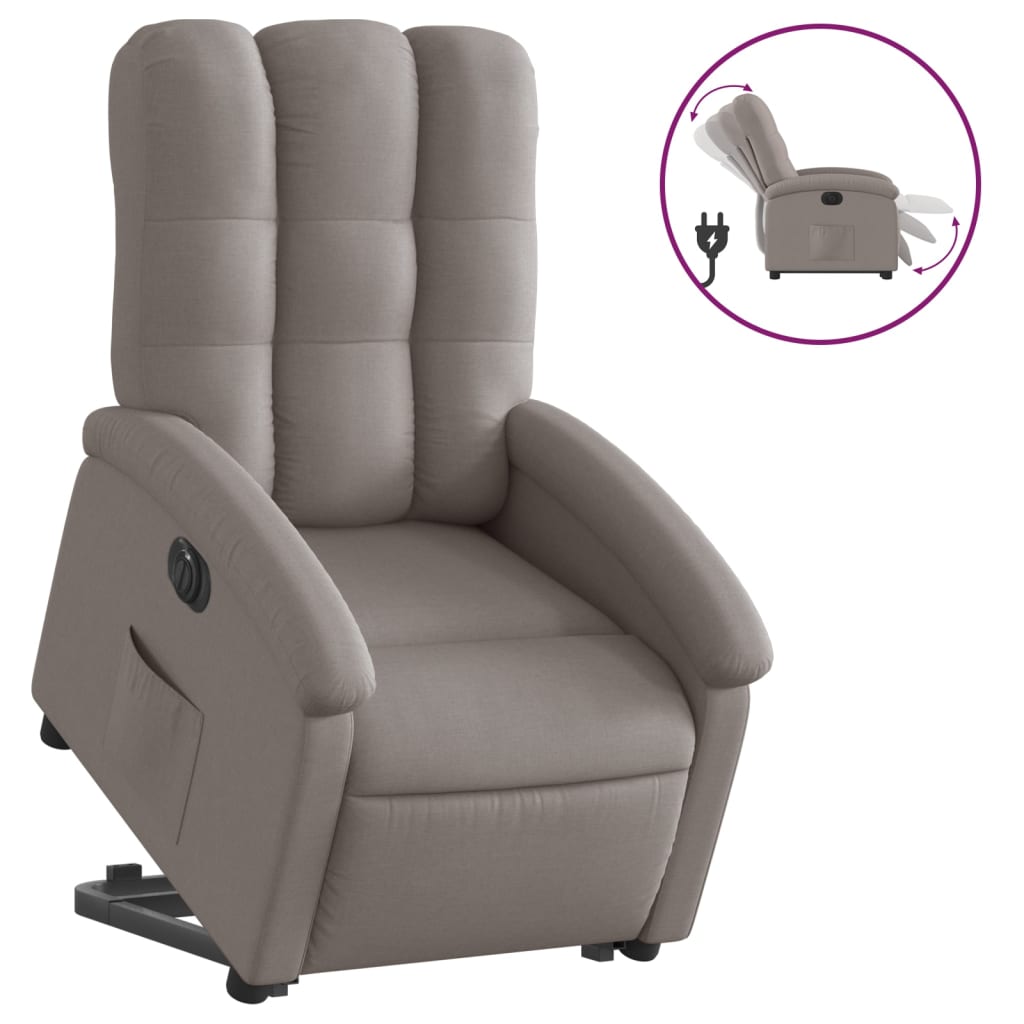 Fotoliu electric rabatabil cu ridicare, gri taupe, textil