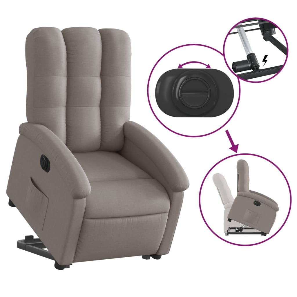 Fotoliu electric rabatabil cu ridicare, gri taupe, textil