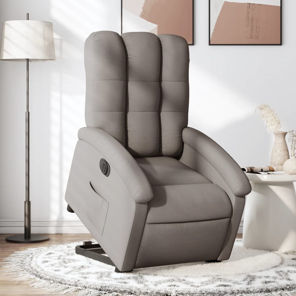 Fotoliu electric rabatabil cu ridicare, gri taupe, textil