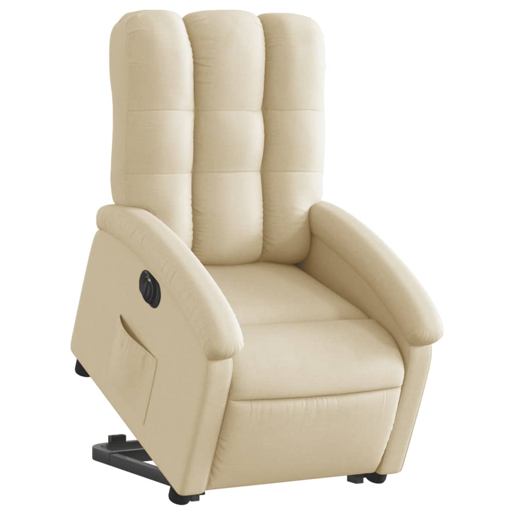 Fotoliu electric rabatabil cu ridicare, crem, textil