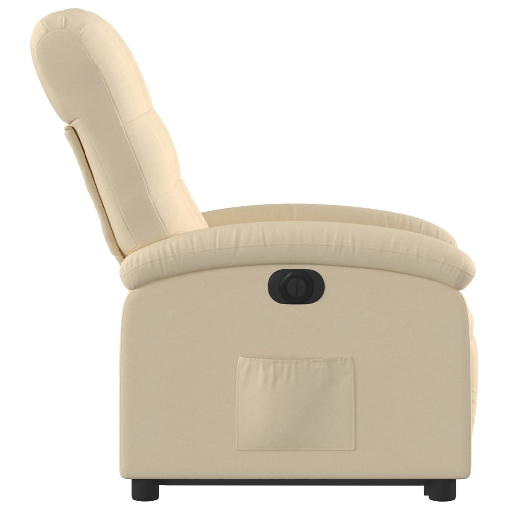 Fotoliu electric rabatabil cu ridicare, crem, textil