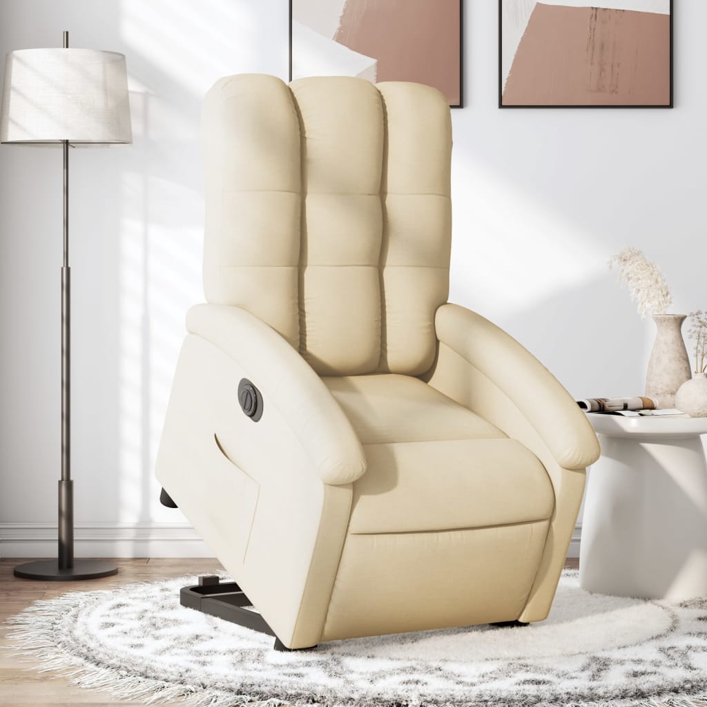 Fotoliu electric rabatabil cu ridicare, crem, textil