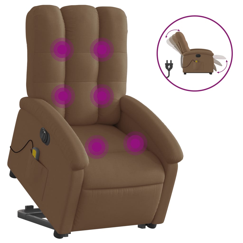 Fotoliu electric de masaj rabatabil cu ridicare, maro, textil