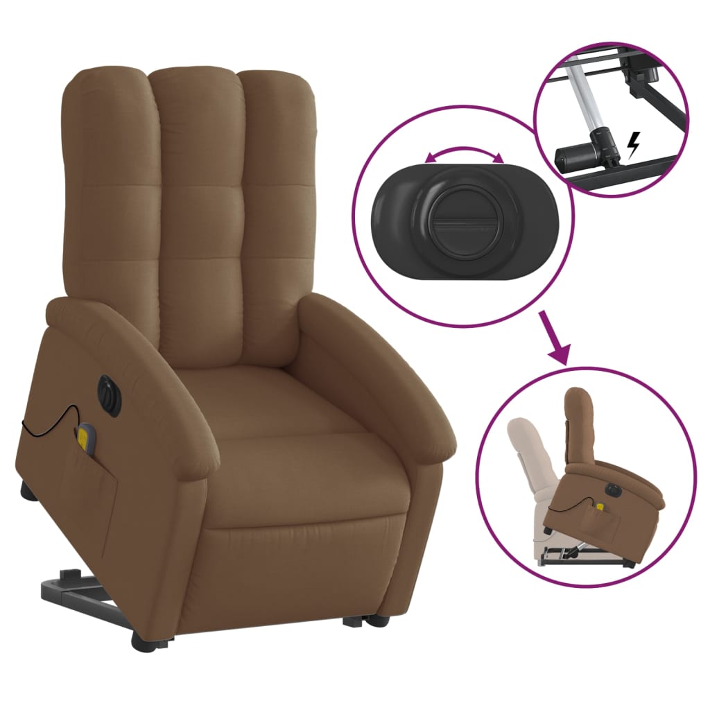 Fotoliu electric de masaj rabatabil cu ridicare, maro, textil