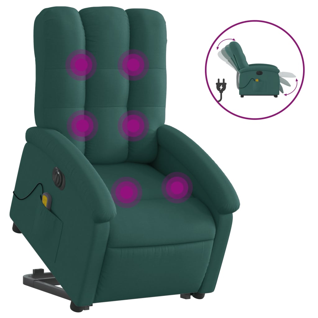 Fotoliu electric masaj rabatabil / ridicare verde închis textil