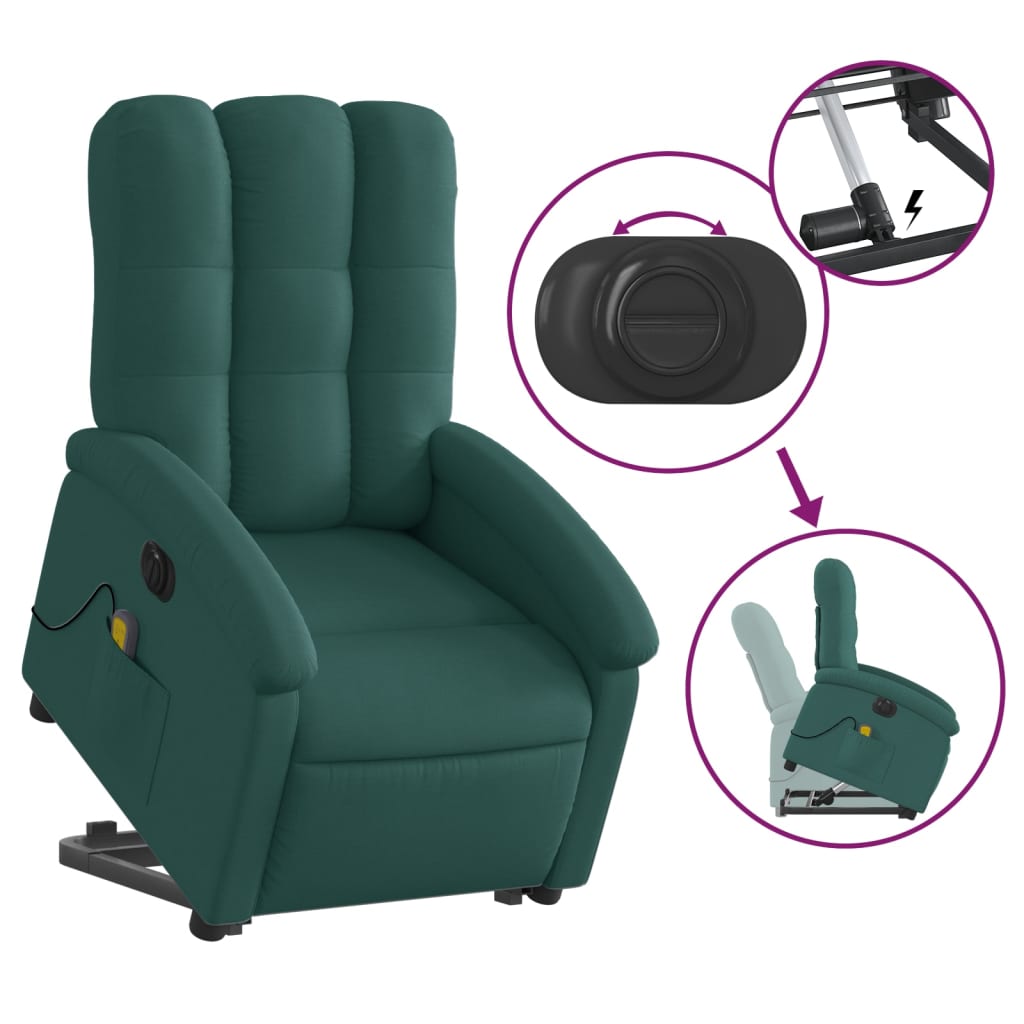 Fotoliu electric masaj rabatabil / ridicare verde închis textil