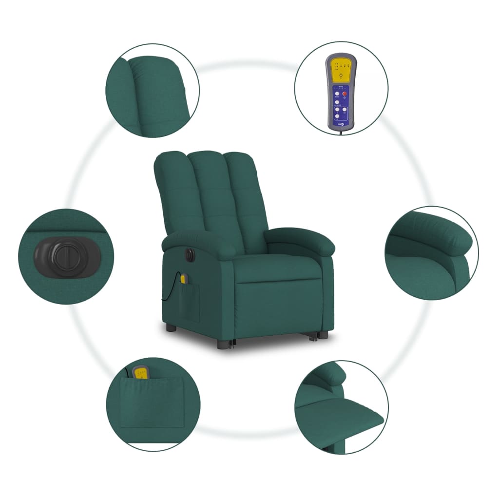 Fotoliu electric masaj rabatabil / ridicare verde închis textil