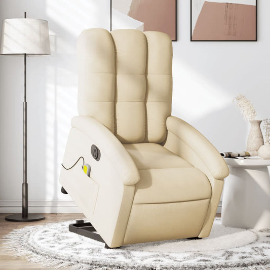 Fotoliu electric de masaj rabatabil cu ridicare, crem, textil