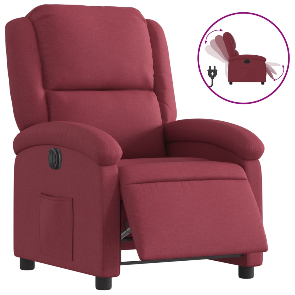 Fotoliu rabatabil electric, roșu vin, material textil