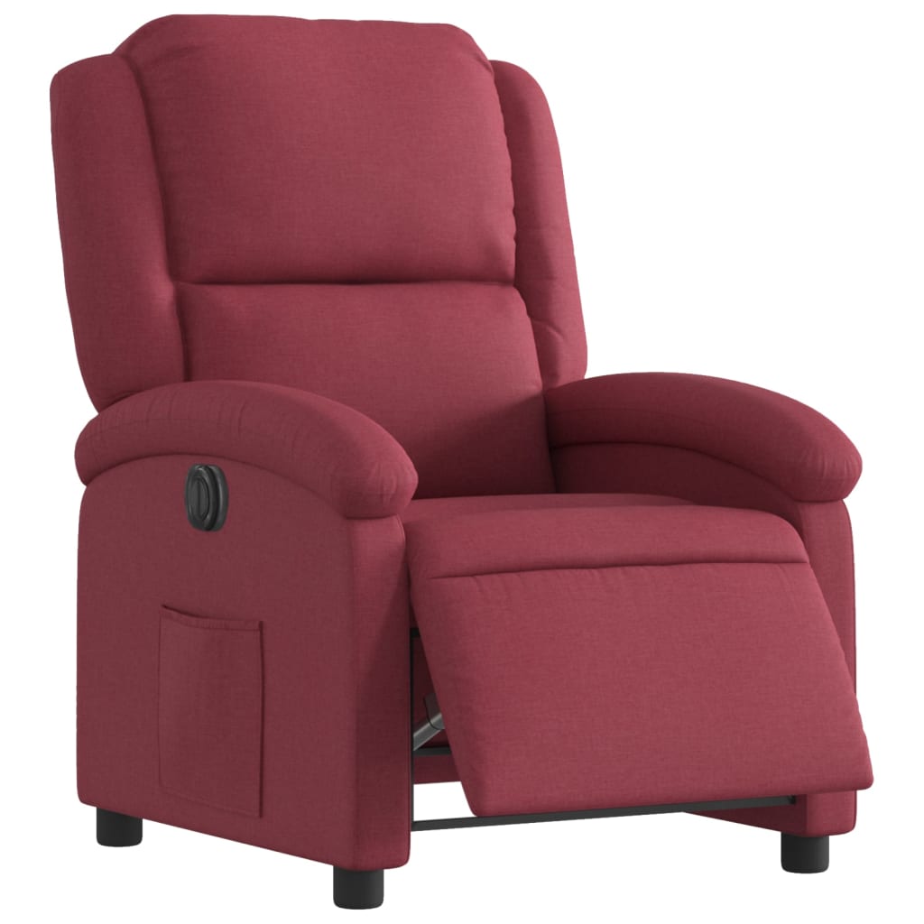 Fotoliu rabatabil electric, roșu vin, material textil