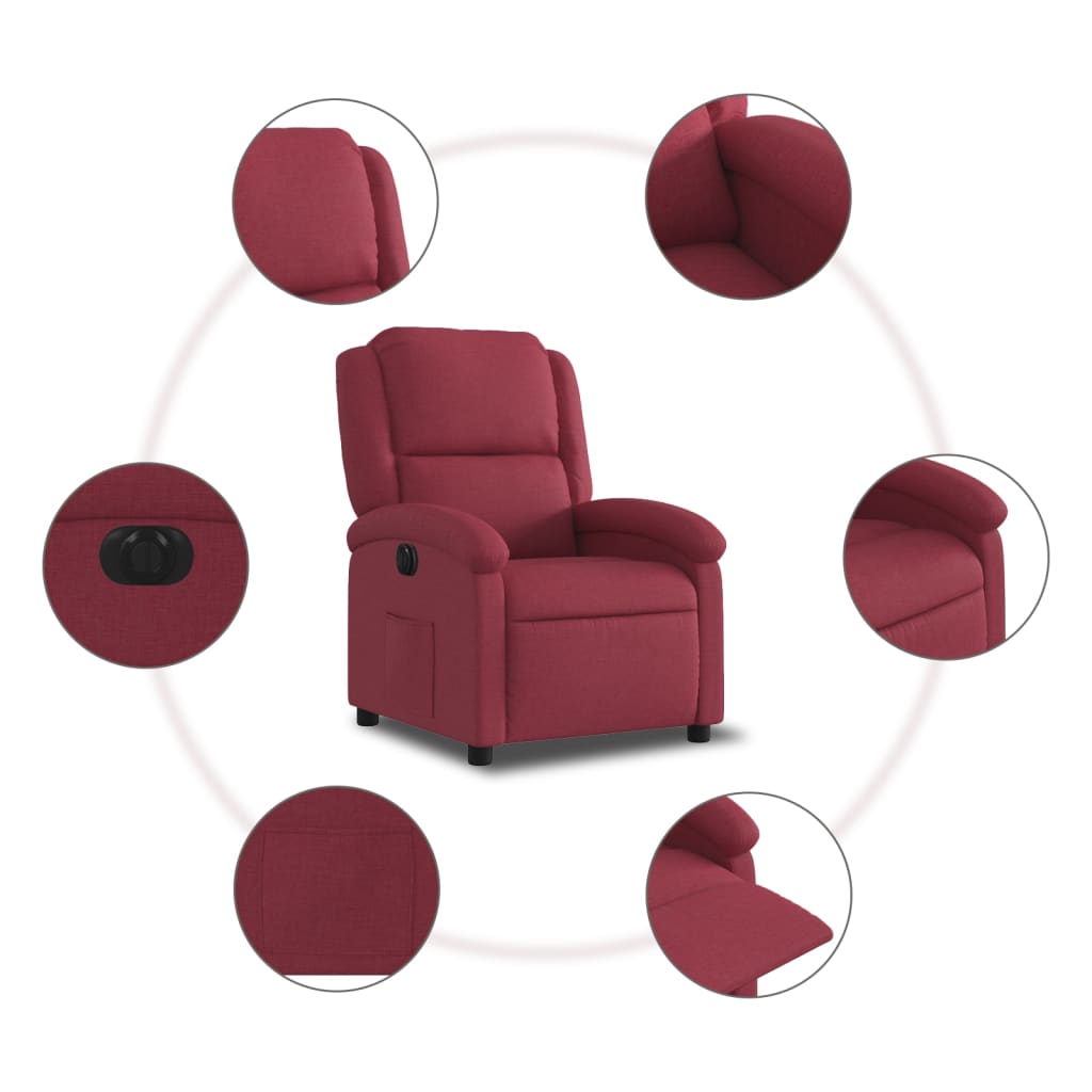 Fotoliu rabatabil electric, roșu vin, material textil