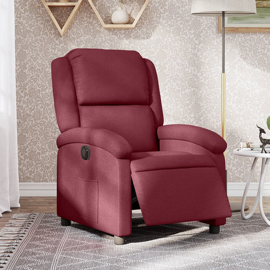 Fotoliu rabatabil electric, roșu vin, material textil