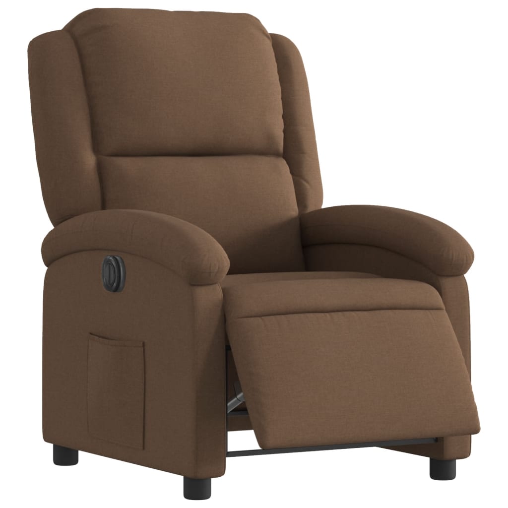 Fotoliu rabatabil electric, maro, material textil