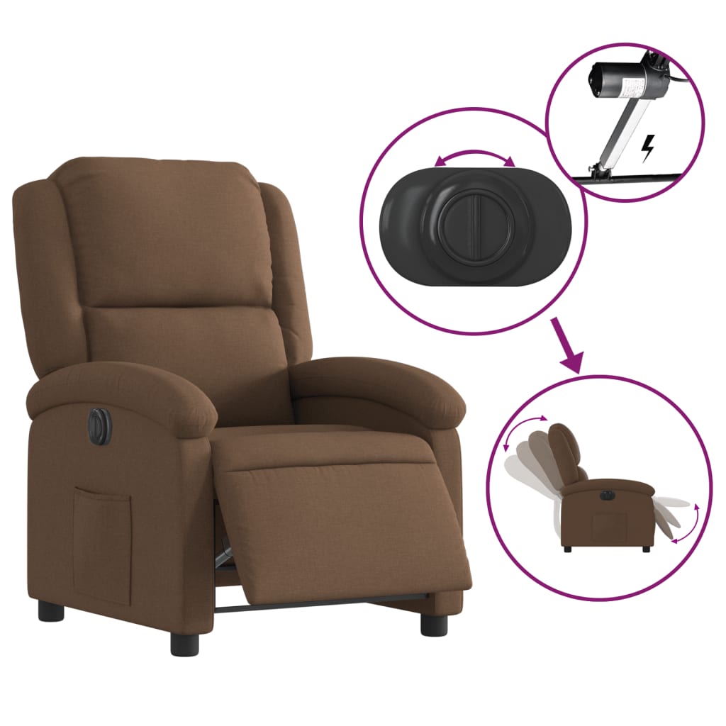 Fotoliu rabatabil electric, maro, material textil