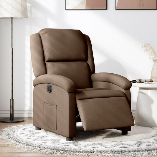 Fotoliu rabatabil electric, maro, material textil