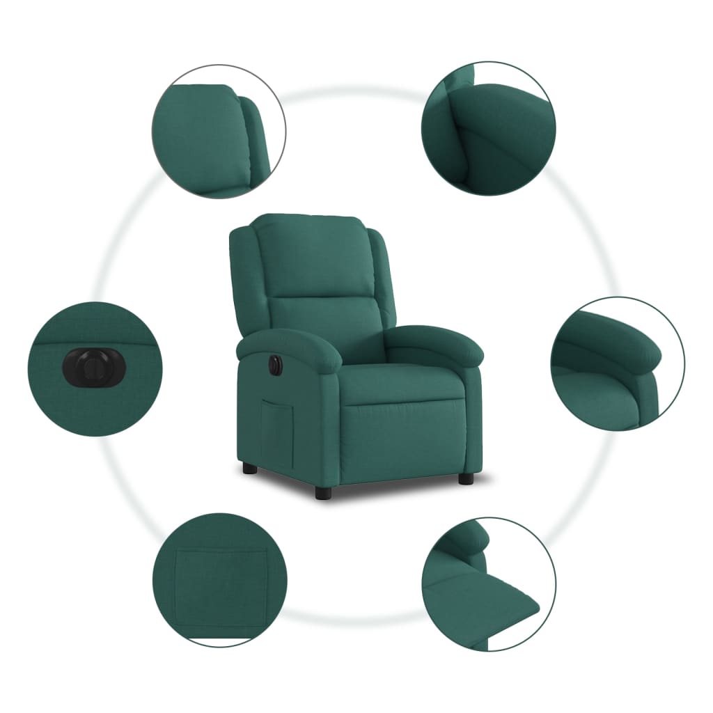Fotoliu rabatabil electric, verde închis, material textil
