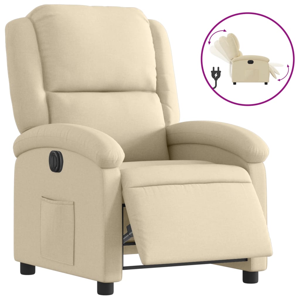 Fotoliu rabatabil electric, crem, material textil