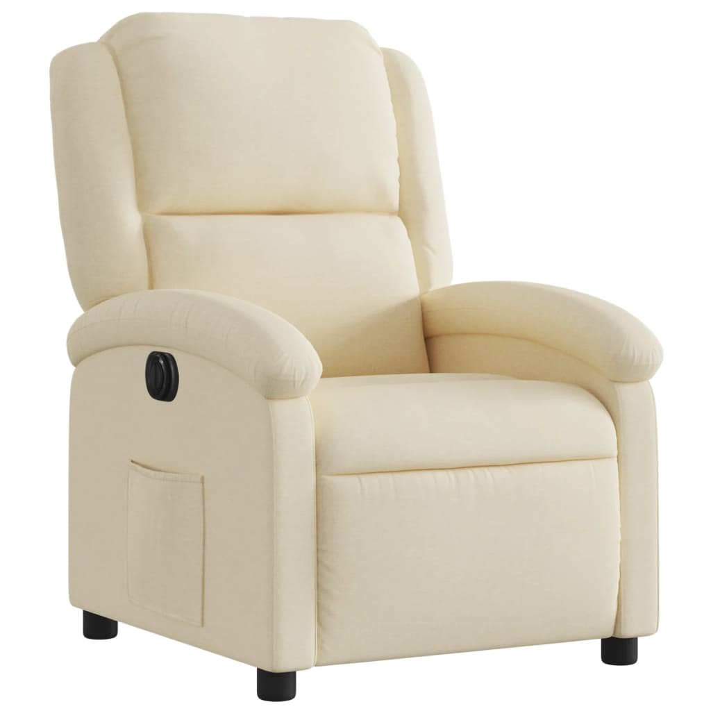 Fotoliu rabatabil electric, crem, material textil