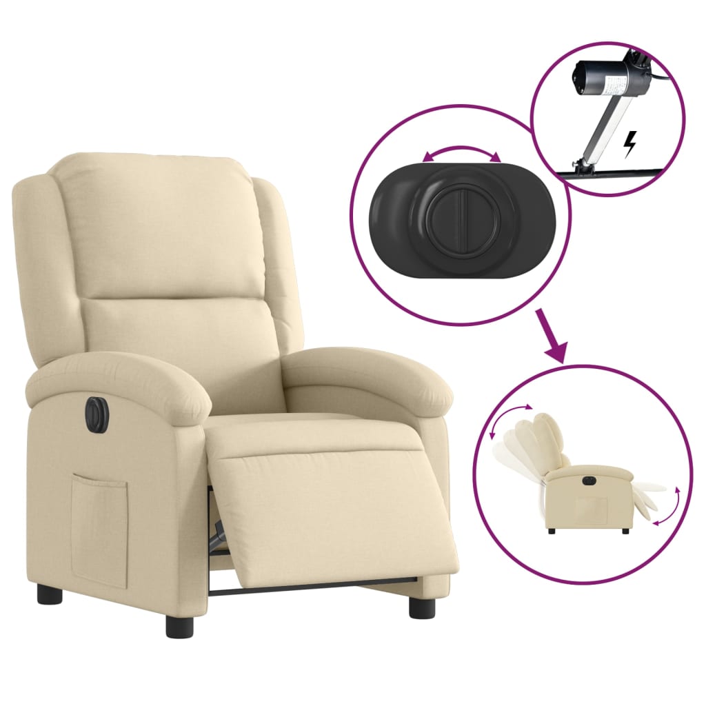 Fotoliu rabatabil electric, crem, material textil