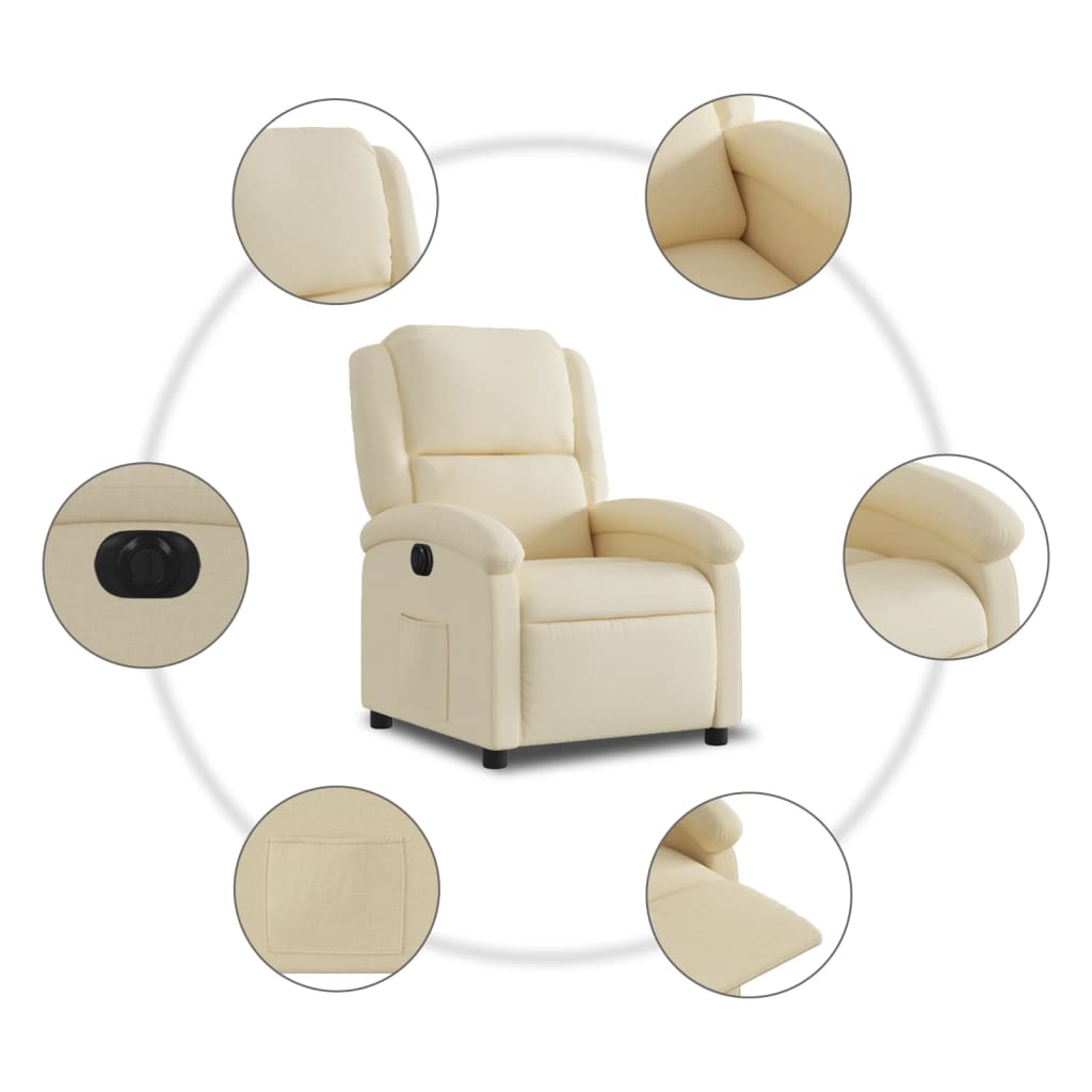 Fotoliu rabatabil electric, crem, material textil