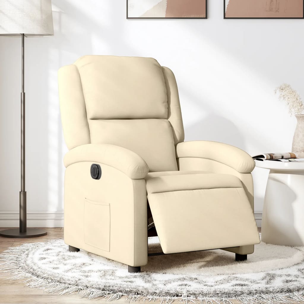 Fotoliu rabatabil electric, crem, material textil