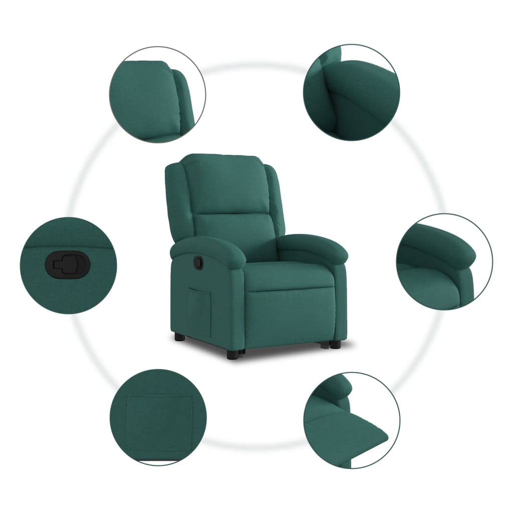 Fotoliu rabatabil ridicare pe verticală, verde închis, textil