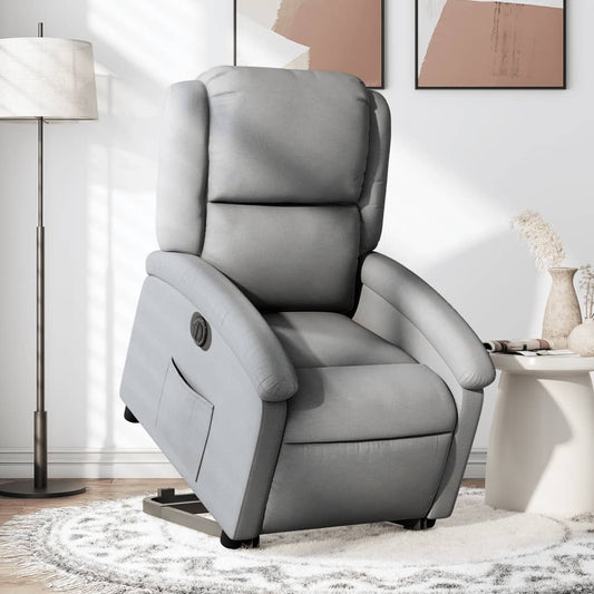 Fotoliu electric rabatabil cu ridicare, gri deschis, textil