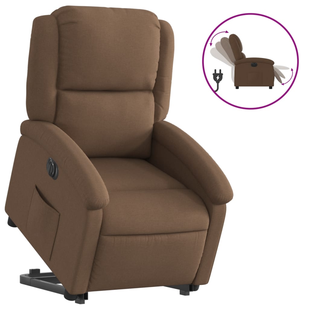 Fotoliu electric rabatabil cu ridicare, maro, textil