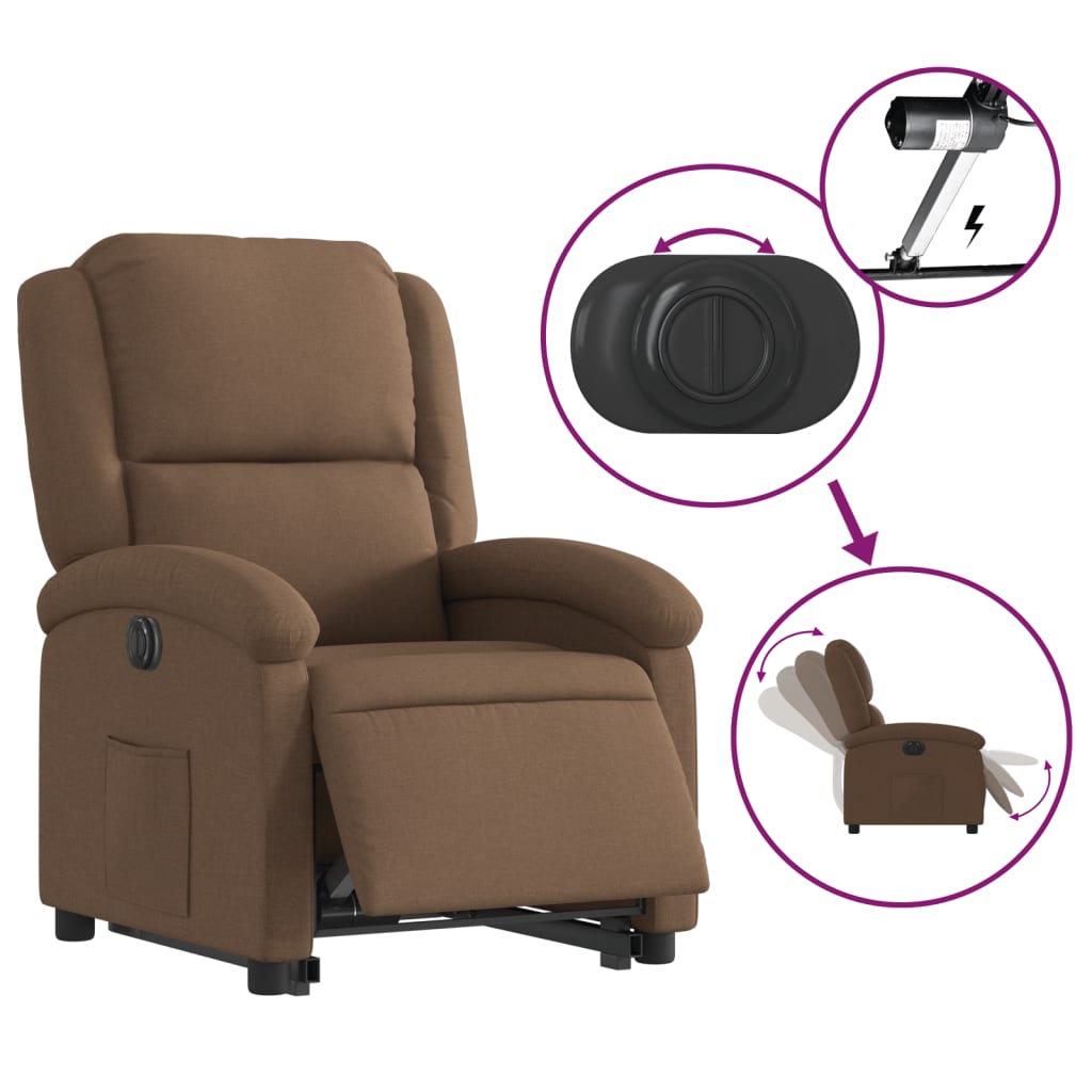 Fotoliu electric rabatabil cu ridicare, maro, textil