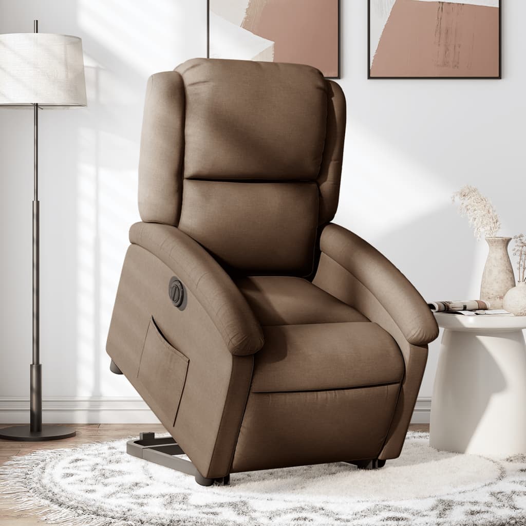 Fotoliu electric rabatabil cu ridicare, maro, textil