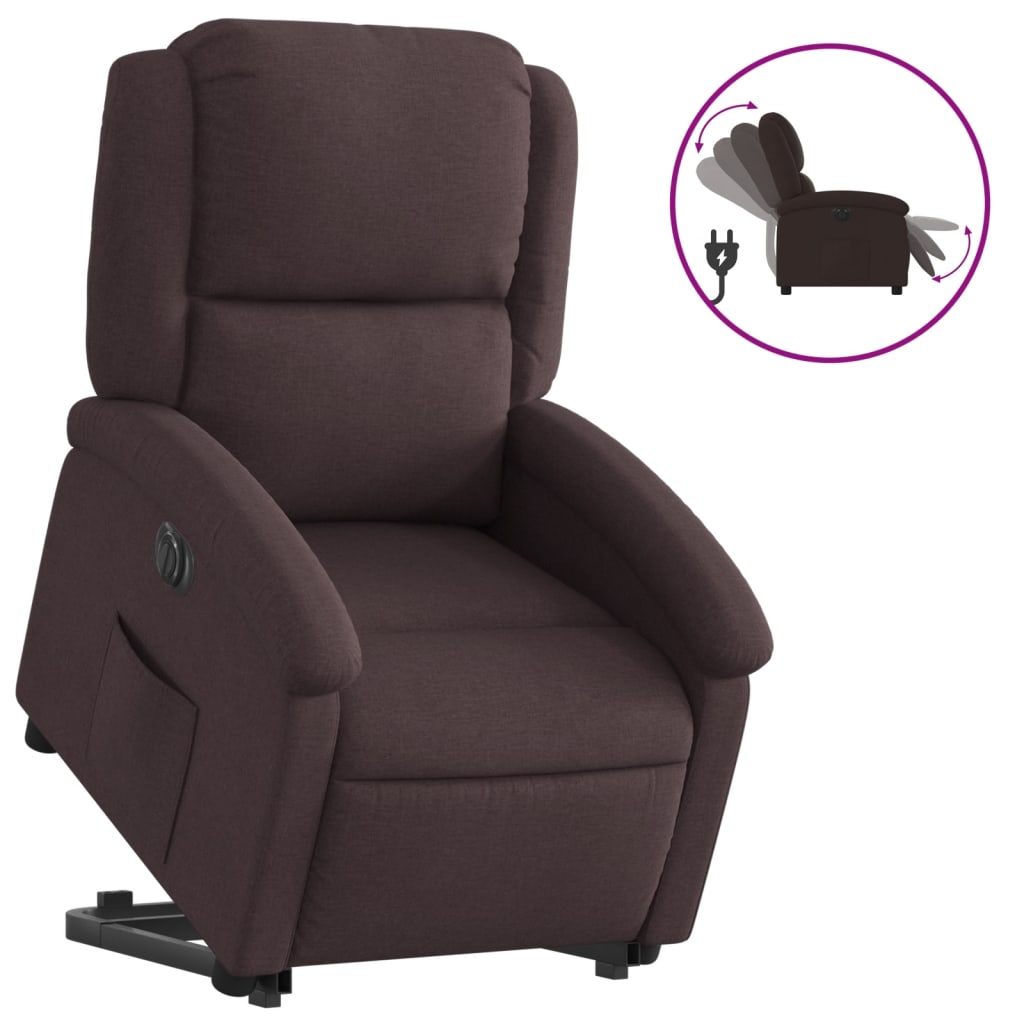 Fotoliu electric rabatabil cu ridicare, maro închis, textil