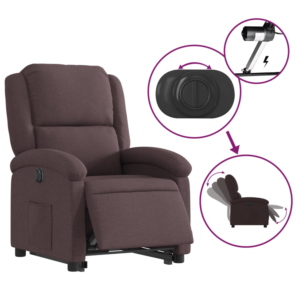 Fotoliu electric rabatabil cu ridicare, maro închis, textil