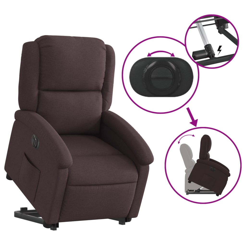 Fotoliu electric rabatabil cu ridicare, maro închis, textil