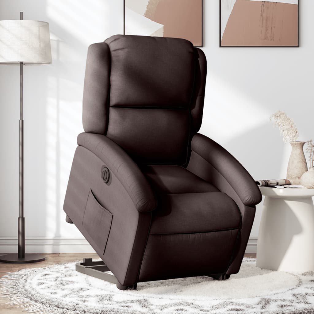 Fotoliu electric rabatabil cu ridicare, maro închis, textil