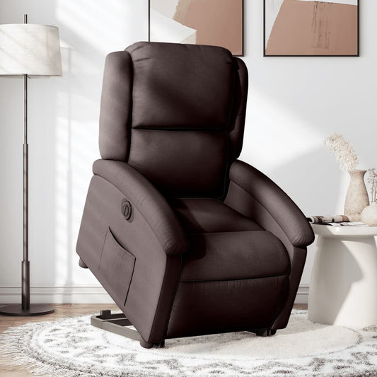 Fotoliu electric rabatabil cu ridicare, maro închis, textil