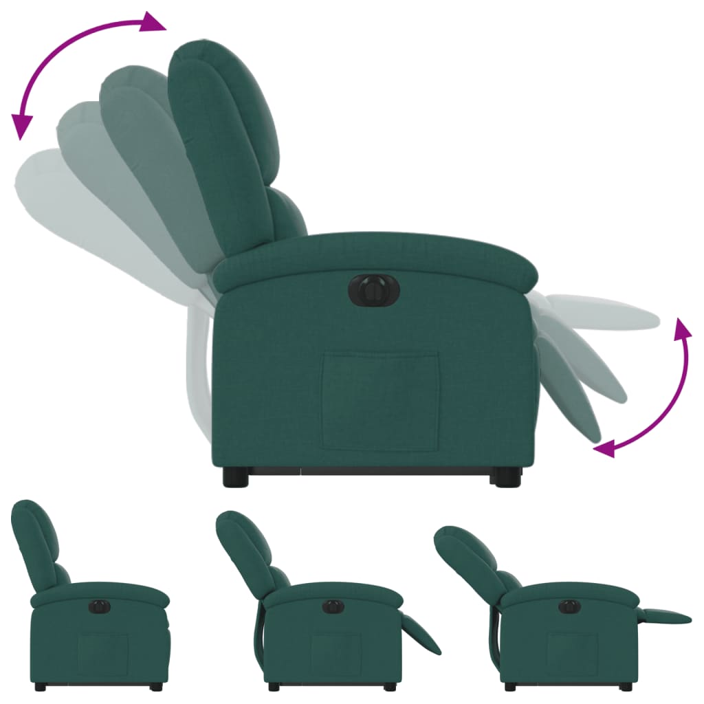 Fotoliu electric rabatabil cu ridicare, verde închis, textil