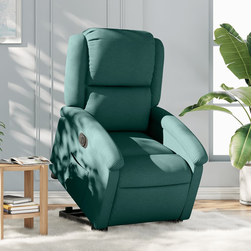 Fotoliu electric rabatabil cu ridicare, verde închis, textil